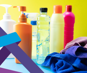 Image of chemicals and cleaning products on a bright background