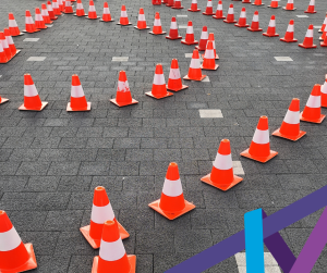 Image of traffic cones and Armout logo